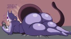 anthro ass ass_focus barefoot big_ass big_breasts big_butt blush blush_stickers breasts bubble_butt cellphone cleavage completely_naked dewwydarts dewwydartz dialogue digital_drawing_(artwork) digital_media_(artwork) edit edited electronics english_text feet female female_mewtwo furry generation_1_pokemon head_tentacle heart_symbol huge_ass huge_breasts huge_butt legendary_pokemon lying lying_on_stomach mewtwo naomi_(dewwydarts) naomi_(dewwydartz) nintendo nude nude_edit nude_female on_front phone pokemon pokemon_(species) purple_eyes simple_background simple_eyes slightly_chubby slightly_chubby_anthro slightly_chubby_female smartphone solo text thick_thighs white_body wide_hips