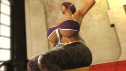 1girls amicea armpits breasts breasts_bigger_than_head cleavage clothed earrings elezen elf elf_ears elf_female final_fantasy final_fantasy_xiv gpose_(ffxiv) huge_ass huge_breasts in_bed pantyhose purple_hair self_upload stretch thighs underboob