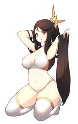 1girls beauty_mark black_hair bra cleavage female female_only fire_emblem fire_emblem_fates fizintine hand_in_hair lingerie long_hair mature_female mikoto_(fire_emblem) milf panties solo solo_female thighhighs underwear