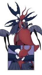 4girls abdomen_tail ant_girl ant_humanoid anthro_on_anthro boopie_(artist) bug bug_girl closed_eyes flat_chest foursome hollow_knight hollow_knight:_silksong karmelita kissing mantis mantis_lord multiple multiple_females multiple_girls red_skin silksong thick_thighs yuri