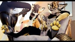 3d_(artwork) absurd_res after_anal after_orgasm after_sex anal anal_orgasm anthro anus ass black_bars blender_(artwork) bodily_fluids butt_focus clothing cum cum_drip cum_in_ass cum_in_mouth cum_inside cum_on_body cum_on_face cum_on_hand cum_on_penis cum_on_self ddtghost deuzear digital_media_(artwork) dripping ejaculation erection genital_fluids genitals gesture group group_sex hand_gesture handjob hands-free hi_res latex latex_clothing latex_legwear leaking_anus leaking_cum legwear letterbox lill_esp lill_espion looking_pleasured male male/male mammal masturbation orgasm orgasm_face penile penis raised_tail resting resting_on_arm rexouium satisfaction satisfied seductive sex tail tail_hold threesome trio