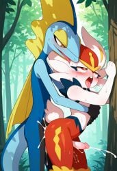 ahe_gao ai_generated anal anal_sex anguirus12345 anthro anthro_on_anthro anthro_penetrated anthro_penetrating anthro_penetrating_anthro arm_grab black_body blue_body blush bodily_fluids cinderace cum cum_while_penetrated cumshot duo ear_blush ejaculation erection forest forest_background from_behind_position fucked_silly fur gay gay_sex genital_fluids genitals hands-free heart hi_res inteleon lagomorph leporid lizard looking_pleasured male male/male male_penetrated male_penetrating male_penetrating_male male_pokemon mammal multicolored_body multicolored_fur nature nature_background nintendo nipples open_mouth orange_body orange_fur orgasm orgasm_face penetration penis pink_nipples pink_penis plant pokémon_(species) pokemon pokemon_(species) red_body red_fur reptile scalie sex teeth thrusting tongue tongue_out tree video_games white_body white_fur