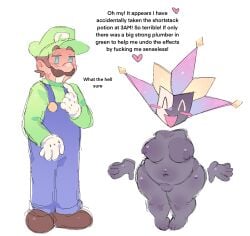 dimentio dimentiofucker69 luigi mario_(series) nintendo paper_mario self_upload shiny_skin shitpost shortstack super_paper_mario toony