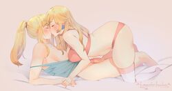 1futa 1girls areolae ass balls blonde_hair bottomless breasts chubby closed_eyes clothed clothing crossover curvy duo erect_nipples erection eyes_closed female futa_sans_pussy futanari hand_holding human kiss kissing large_ass large_breasts lavender_incubus magical_ondine mario_(series) metroid mostly_nude nintendo nipples on_back pale_skin panties penis ponytail princess_peach romantic romantic_ambiance samus_aran skindentation super_smash_bros. thighhighs wholesome