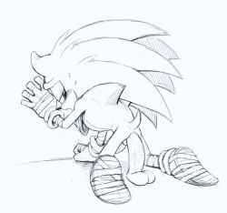 1boy 2023 anal anal_fluids anal_sex anthro ass backsack balls bandage_wraps blue_and_white blush bodily_fluids clothing digital_drawing_(artwork) digital_media_(artwork) dildo dildo_in_ass dildo_insertion dildo_sitting drcorvus eulipotyphlan footwear gay genitals gloves handwear hedgehog kneeling line_art looking_back male male_only mammal monochrome object_in_ass penetration rear_view scarf sega sex_toy sex_toy_in_ass sex_toy_insertion shoes solo sonic_(series) sonic_boom sonic_the_hedgehog sonic_the_hedgehog_(series) tail yaoi