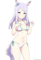 belly bikini bikini_only cute cute_face female female_focus female_only flat_chest flat_chested flustered flustered_female hand_on_chest horse horse_ears horse_girl horse_tail mejiro_mcqueen_(umamusume) midriff pale-skinned_female petite petite_body petite_female purple_eyes purple_hair sexy sexy_body shoulder_length_hair skinny skinny_female slight_blush small_breasts solo solo_female solo_focus tummy umamusume umamusume_pretty_derby umeiart