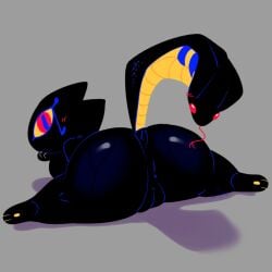 1:1 2025 anus ass big_butt black_body cobra felid feline felis female feral genitals hi_res living_tail mammal red_eyes reptile scalie snake snazzle_snapp solo spread_legs spreading tail tongue tongue_out unusual_anatomy unusual_tail vulva