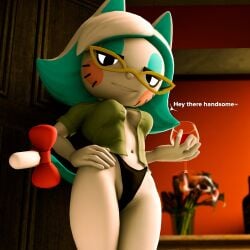 cat_girl cleavage elbenjo female female_only handsome karen_(smg4) karen_katphish looking_down milf panties sfm shirt_unbuttoned smg4 smirking source_filmmaker thick_thighs wine_glass