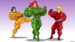 3girls abs abs_visible_through_clothing alex_(totally_spies)_(cosplay) atariboy biceps big_biceps big_breasts big_muscles big_thighs big_trapezius black_hair blonde_hair blue_eyes clover_(totally_spies)_(cosplay) firen_(atariboy) flexing flexing_bicep green_eyes hilda_(atariboy) hyper_muscles light-skinned_female light_skin long_hair massive_cuties_(atariboy) mindy_(atariboy) muscles muscular muscular_arms muscular_female muscular_legs muscular_thighs pale-skinned_female pale_skin red_hair sam_(totally_spies)_(cosplay) short_hair thick_thighs tight_clothing tight_fit totally_spies trapezius