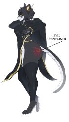 1girls anthro ass bangs big_butt biped black_body breasts butt_slap clothed clothed_anthro clothed_female clothing domestic_cat electronics evil_container felid feline felis female female_anthro fully_clothed fully_clothed_anthro fully_clothed_female fur legwear looking_at_viewer mammal ratxiao side_view simple_background slap solo spank_marks standing stockings tail text white_background wide_hips yellow_eyes