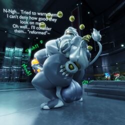 1:1 after_vore anthro anthro_pred ass backsack balls banyue_(zenless_zone_zero) belly big_balls big_belly big_butt big_penis digestion empty_eyes english_text erection felid genitals glowing glowing_eyes glowing_genitalia glowing_penis grey_hair grey_tail hair hand_on_butt hand_on_own_butt hi_res huge_balls huge_butt huge_cock hyper hyper_balls hyper_genitalia hyper_penis lion looking_at_butt looking_at_own_butt looking_back machine male male_pred malunisisos mammal metallic_body mihoyo nude nude_anthro nude_male pantherine penis rear_view robot_anthro rumbling_stomach slosh sloshing_belly solo sound_effects tail text thick_thighs throbbing throbbing_penis vore weight_gain wide_hips zenless_zone_zero