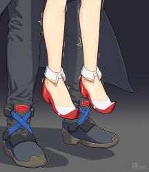 1boy 1girls alten canon_couple dangling_legs feet_off_ground grey_background hanging_legs height_difference husband_and_wife husband_and_wives implied_penetration implied_sex implied_sex_from_between_legs lifting_person lower_body nia red_shoes reverse_suspended_congress rex_(xenoblade) shadow shoes straight tremble_spikes trembling variant_set xenoblade_(series) xenoblade_chronicles_2 xenoblade_chronicles_3 xenoblade_chronicles_3:_future_redeemed
