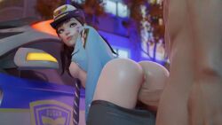 1boy 1girls 3d 3d_(artwork) ass bent_over big_penis breasts breasts_out brown_hair d.va doggy_style female from_behind light-skinned_female light-skinned_male light_skin looking_at_partner looking_back male nipples nude nude_male open_shirt outside outside_sex overwatch overwatch_2 pants_down penis police police_officer police_officer_d.va police_uniform policewoman pov public public_sex pussy sex small_breasts srasoni01 standing_doggy_style tactical_nudity vagina vaginal_penetration