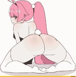 animated blush bouncing_ass bunny bunny_ears bunny_girl bunnysuit crying long_hair looking_back pink_hair shy thick_thighs thighhighs twerking white_body