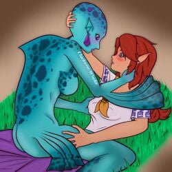 2girls anthro artist_name ass black_clothing black_dress blue_skin blue_skinned_female blush breasts breasts_focus breasts_grab butt_focus butt_grab clockwise_works clothed clothed_female clothed_female_nude_female clothing english english_commentary english_text female female_only female_zora females females_only fish_girl fishgirl grabbing_another's_ass grabbing_another's_breasts grabbing_ass grabbing_breasts hand_on_breast hand_on_butt hi_res high_quality high_resolution highres hylian imminent_sex jewelry lesbian_couple light-skinned_female light_skin lipstick looking_at_someone looking_at_viewer malon monster_girl nintendo nude_female nude_male_clothed_female ocarina_of_time open_chest open_chest_clothing open_chest_dress open_clothes open_clothing open_dress princess princess_ruto revealing_clothes see-through see-through_clothes see-through_clothing text the_legend_of_zelda the_legend_of_zelda:_ocarina_of_time white_clothing white_dress yuri zora