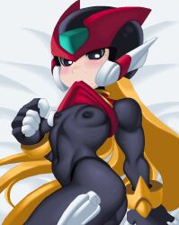 1boy android capcom femboy male_only mega_man mega_man_zero navel nipples riso robot thick_thighs thighs zero_(mega_man)