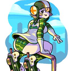 1girls ass female green_panties green_striped_panties gum_(jsr) helmet jet_grind_radio jet_set_radio looking_back panties roller_skates sega shimapan short_hair sitting striped_panties underwear valmar