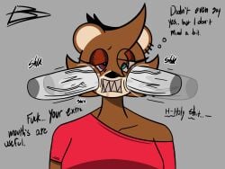 anonymous_male dropout_bear extra_mouth eyelashes head_tuft kanye_bear multi_mouth oral_penetration penetration sharp_teeth simple_background simple_coloring simple_shading