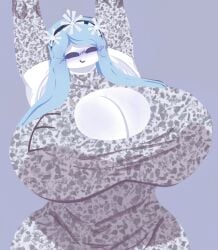 1girls android android_girl armpits big_breasts blue_hair breasts breasts_bigger_than_head cleavage cleavage_cutout closed_eyes clothing dream_game eunoia female female_only frozen_soul gretzguy huge_breasts roblox roblox_game robloxian robot_girl solo tagme white_body