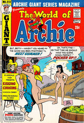 archie_andrews archie_comics backdrop barefoot barrel betty_and_veronica betty_cooper black_hair blonde_hair casual clothed_male clothed_male_nude_female cmnf comic_cover erection_under_clothes female ginger_hair green_apples hair_bow hair_ribbon handkerchief human jughead_jones kiss_mark male nude_female overalls pale_skin pitchfork ponytail public red_lipstick straw_hat tied_hair veronica_lodge