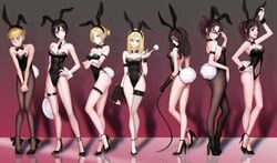 1boy 6girls annie_leonhardt armin_arlert attack_on_titan breasts bunny bunny_ears bunny_girl bunnysuit christa_lenz covering_crotch crossdressing embarrassed female femboy hanji_zoe high_heels hips historia_reiss hourglass_figure male mikasa_ackerman multiple_girls petite pieck_finger royalty sasha_braus shingeki_no_kyojin thighs trap waist yaoko