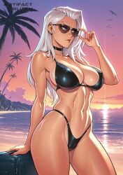 1girls abs adjusting_eyewear ai_generated arm_behind_back artifactglitch beach big_ass big_breasts bikini black_bikini black_cat_(marvel) blue_eyes cameltoe chocker felicia_hardy female frown hand_on_glasses lipstick long_hair looking_to_the_side makeup marvel nipples nipples_visible_through_clothing posing pout pussy red_nails sexy spider-man_(series) sunglasses thick_thighs tinted_eyewear watermark white_hair