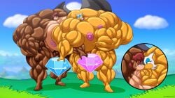2019 2girls abs anthro anthro_on_anthro atariboy bat bat_wings biceps big_biceps big_breasts big_muscles big_nipples big_thighs big_trapezius blue_eyes breasts brown_fur chaos_emerald chipmunk female female_only green_eyes hyper_muscles kissing lesbian lesbian_kiss light-skinned_female light_skin muscles muscular muscular_anthro muscular_arms muscular_legs muscular_thighs nipples nude nude_female rouge_the_bat sally_acorn sega sonic_(series) sonic_the_hedgehog_(series) tagme thick_thighs trapezius white_fur