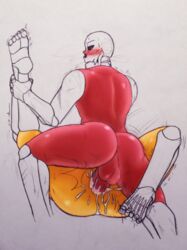 anthro ass back_view bara behind_view big_ass big_ass_(male) blush bubble_ass bubble_butt butt gay humanoid legs_up legs_wrapped_around_partner muscles muscular_anthro muscular_arms muscular_ass muscular_back muscular_butt muscular_humanoid muscular_legs orange_body papyrus red red_blush red_body red_eyes redeyedgazer skeleton underfell underfell_papyrus undertail undertale undertale_fanfiction