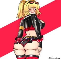 1girls ass ass_focus big_ass blonde_hair burnice_white hoyoverse kanarushino solo solo_female thick thick_ass wink zenless_zone_zero