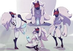 1boy anthro ass baseball_cap big_penis bodily_fluids bovid caprine crouching cum erection femboy flaccid furry genderswap genderswap_(ftm) genital_fluids genitals glowing glowing_genitalia glowing_penis hat headgear headwear highres huge_penis humanoid_genitalia humanoid_penis jockstrap kindred lamb_(league_of_legends) league_of_legends male male_anthro mammal mask meatshaq penis poking_out precum riot_games rule_63 sheep simple_background solo solo_male standing swinging_penis testicles