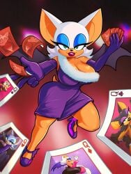 big_breasts card cards clothed_female huge_breasts poker poker_cards queens roboticsteve rouge_the_bat sonic_(series) voluptuous
