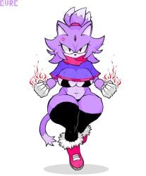 1girls angry angry_vein anthro artist_name bikini blaze_the_cat blaze_the_cat_(om) breasts cat_ears cat_girl clenched_hands cloak evrc facing_viewer fire full_body fur-trimmed_boots fur_boots furry furry_female gem_on_forehead large_breasts outcome_memories pink_boots pink_scarf purple_fur sega shadow simple_background solo sonic_(series) sonic_the_hedgehog_(series) tail thick_thighs thick_tighghs thighhighs thighs torn_clothes torn_clothing white_background white_gloves