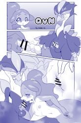 absurd_res animal_genitalia anthro blush bodily_fluids brand_new_animal breasts censor_bar censored censored_genitalia cetacean comic dolphin duo erection feathers female generation_9_pokemon genital_fluids genitals hair hi_res licking male male/female mammal marine masturbation nina_flip nintendo nipples nude open_mouth oral penile penis penis_lick pokemon pokemon_(species) quaquaval sex simple_background studio_trigger sweat tail throbbing throbbing_penis tongue tongue_out toothed_whale vaginal_fluids vulva woory