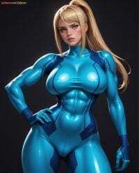 ai_generated big_breasts bodysuit breasts cameltoe erect_nipples female huge_breasts large_breasts latex metroid nipples perky_breasts pointy_breasts puffy_areola puffy_nipples pussy samus_aran skin_tight thick_thighs torpedo_breasts zaloran zero_suit_samus