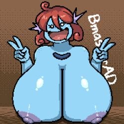 1girls animated areolae blue_body bmasterad bouncing_breasts breasts brown_hair bust busty busty_female cleavage drool drooling female female_focus female_only game_freak large_breasts nintendo nipples nude nude_female open_mouth peace_sign pixel_animation pixel_art pokemon pokemon_(species) smooth_pixel_animation victory_sign wooper