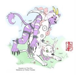 anal anal_sex anthro anthro_on_feral ayakashi bodily_fluids buwaro_elexion canid canine canis collar cum cum_in_ass cum_inside demon duo fennec_(artist) feral genital_fluids ghost harness hi_res jewelry kekkaishi leaking_cum madarao_(kekkaishi) male male/male mammal necklace penetration sex slightly_damned spirit wolf zoophilia