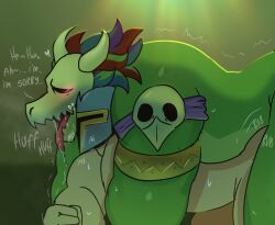 bara breeding english_text game gay glowing_eyes grey_body helmet horn horns knight knight_helmet lizard male_only mask masked masked_male moaning muscular muscular_male nutrix_2022 potion skull skull_head tail terraria under_control witch_doctor_(terraria)