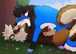 animal_genitalia animal_penis ball_tuft balls big_balls big_sheath blush canid canine canine_genitalia canine_penis canis cobalt_(texiefox) detailed detailed_background ear_piercing fluffy_mane gay gay_anal gay_male gay_sex genitals hi_res homosexual homosexual_male homosexual_sex kissing kita_tanuki licking long_tail magenta_highlights male/male male_only male_penetrated male_penetrating male_penetrating_male mammal nauticalcanine nose_to_nose paws penis penis_tip piercing pink_penis pink_penis_tip raccoon_dog red_penis red_penis_tip sheath standing_over tail tan_sheath tanuki tongue tuft white_sheath wolf yellow_sclera