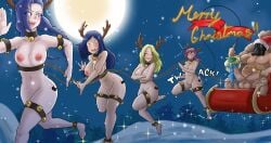 1boy 5girls big_balls big_breasts blonde_hair blue_hair blush branding_mark caitlyn_kiramman christmas christmas_outfit coffle collar covering_breasts elf_hat fellatio femsub full_color harem huge_cock jingle_bell jinx_(league_of_legends) league_of_legends luxanna_crownguard maledom moon multiple_subs nayaase_beleguii night_sky nudity overwatch overwatch_2 pink_hair poppy reindeer_antlers reins roadhog santa_hat sleigh small_breasts snowing submissive_female sucking_tip twin_braids vi whip whipping