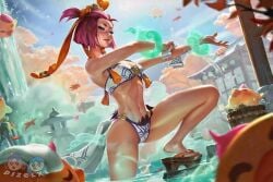 1girls abs ai ai_assisted ai_edit bush bushy_pubes dizelxl edit edited edited_official_artwork feet female female_focus female_only hi_res league_of_legends medium_breasts pool_party_series pubic_hair pubic_hair_peek riot_games slim_waist spirit_blossom_springs_yunara thick_thighs thighs thong toned toned_female yunara_(league_of_legends)