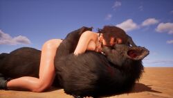 3d 3d_(artwork) adeptussteve big_breasts canine cowgirl_position cuddling female furry furry_male game kissing monster monster_boy monster_cock monster_on_female nuzzling romantic size_difference werewolf wildlife_(video_game) wolf