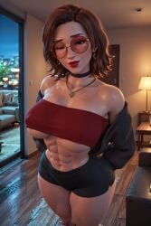 1girls 3d 3d_(artwork) abs ai ai_generated alt_girl big_ass big_breasts booty_shorts breasts brown_hair busty cardigan choker circle_glasses circular_glasses egirl female glasses hi_res high_resolution highres hipster lindsey_(oc) medium_hair muscular muscular_female naughty_face petite petite_body posing radnsad red_glasses red_sunglasses solo solo_female solo_focus sunglasses tagme thick_ass thick_thighs tinted_eyewear tubetop underboob wink winking winking_at_viewer
