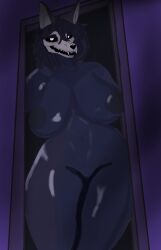 absurd_res anthro areola aroused big_breasts bodily_fluids bone breasts breath canid canine canis female female/female hi_res mal0 mammal mature_female nipples panting puffy_areola puffy_nipples scp-1471-a scp_foundation shawpeach skull skull_head skulldog_(species) slightly_chubby slightly_chubby_female solo sweat sweatdrop thick_thighs wolf