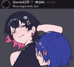 2d 2d_animation 2girls alternate_version_available angry animated armpit armpit_licking art_trend bakushin_o_armpit_gif_(meme) bare_shoulders belle_(zenless_zone_zero) black_hair blue_hair collar collared_shirt ear_piercing elbows ellen_joe embarrassed eyebrows_visible_through_hair gif hair_ornament hoyoverse licking licking_armpit multicolored_hair multiple_girls pink_hair qiandaiyiyu trend twitter_trend umamusume yuri zenless_zone_zero