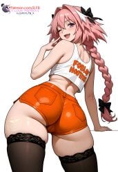 1boy ai_generated astolfo astolfo_(fate) astolfo_(fate/apocrypha) astolfo_(saber)_(fate) astolfo_(sailor_paladin)_(fate) balls crossdressing fate/apocrypha fate/extra fate/grand_order fate/stay_night fate/zero fate_(series) femboy flat_chest gay gay_male hair hair_ornament high_resolution highres ilfb long_hair looking_at_viewer looking_back looking_back_at_viewer looking_down more_at_source one_eye_closed open_mouth original original_character otoko_no_ko pantyhose petite pink_eyes pink_hair ponytail sfw sfw_version simple_background sissy sissyfication solo solo_focus solo_male standing testicles thig thigh_highs thighhighs thighs tongue trap white_hair wink winking_at_viewer yaoi