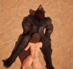 3d 3d_(artwork) adeptussteve blowjob canine cock_worship female furry furry_male game monster monster_cock monster_on_female oral size_difference werewolf wildlife_(video_game) wolf