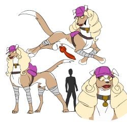 animal_genitalia animal_penis balls big_penis blonde_hair brown_body brown_fur canid canine canine_genitalia canine_penis canis clothing collar colored digitigrade dog_tags domestic_dog erection eyewear femboy feral fur genitals glasses hair hat headgear headwear hi_res jijis-waifus knot knotted_penis long_hair looking_at_viewer male mammal multiple_images paws penis pinup pose quadruped seductive shaded sheath silhouette solo standing tail white_body white_fur
