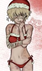 artist_name artist_upload bandage bikini bikini_bottom bikini_top blonde_hair breasts burn_scar christmas christmas_outfit clothed cuntboy cuntboy_with_breasts florian_brand ganvicyaoi gift_art headcanon identity_v idv minimal_clothing santa_bikini santa_costume santa_hat scars self_harm_scars self_upload short_hair solo solo_cuntboy teasing trans_man transgender_male transmasc