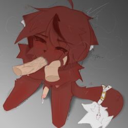 2boys blowjob catboy cock cum_in_mouth dick furry furry_ears furry_male gay naked naked_male nipples on_knees red_eyes red_hair sucking sucking_penis tail