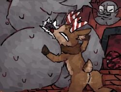 anal anthro antlers ass big_butt big_tail blushcrunch_studio bodily_fluids body_hair brown_body brown_fur butt_grab butt_hair butt_sniffing cabin christmas dandy's_world deer duo eye_roll eyewear fireplace flying_sweatdrops fur glasses grey_body hair hand_on_butt holidays horn kneeling male male/male mammal marine neck_tuft oral pinniped pubes rear_view rimming rimming_male rudie_(dandy's_world) scaliescum scut_tail seal seal_tail sex short_tail sitting size_difference sniffing sweat sweatdrop tail tuft wearing_glasses whiskers white_pubes